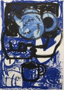 Gronk, Invasion of Dixie Cup: Blue China, 1990, Lithograph